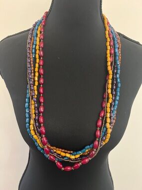 Multi-Strand Beaded Necklace - Pink, Yellow, Blue & Purple
